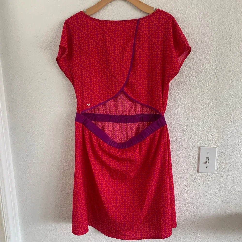 Roxy Womens‎ Geometric Print Open Back Mini Dress Pink Orange Red Size Large